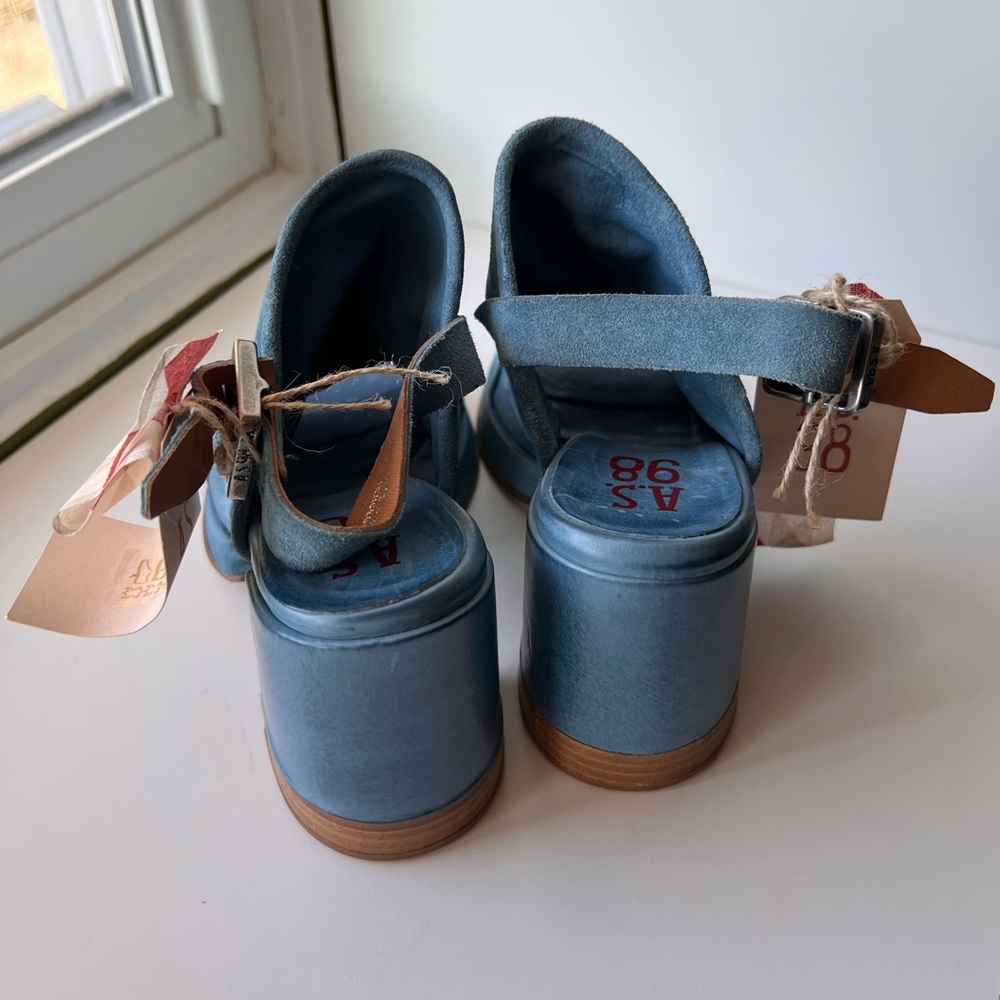 A.S.98 Blue Suede Chunky Heel Platform Sandals 37 7 - Picture 10 of 13
